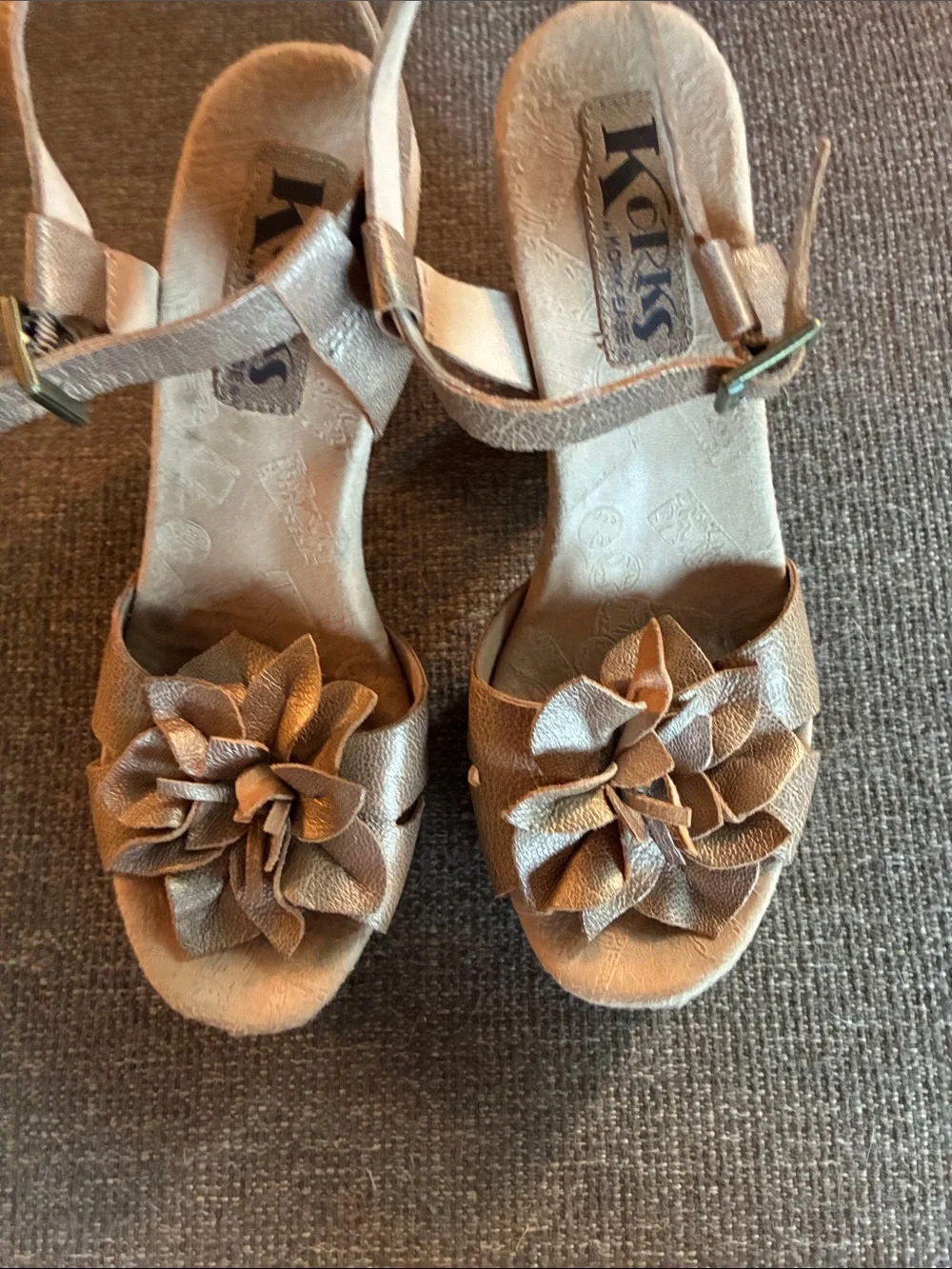 Kork-Ease Brown Floral Leather Platform Sandals